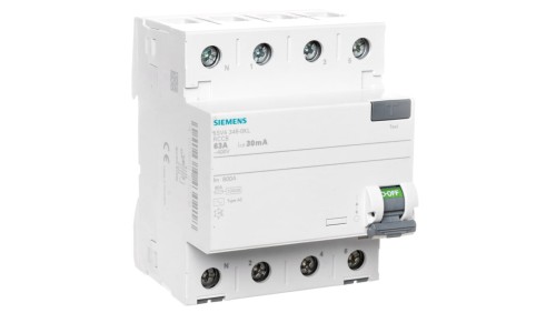Wyłącznik różnicowoprądowy 4P 63A 0,03A typ AC biegun N-lewe 30mA 400V SENTRON 5SV4346-0KL