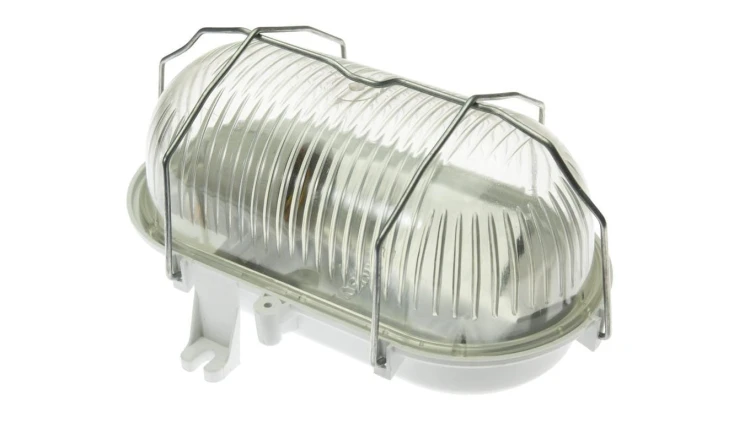 Oprawa OWAL 100, E27, 18W, klosz przeźroczysty szklany, podstawa biała, siatka metalowa, 230V, IK06, IP44 /D.31524/