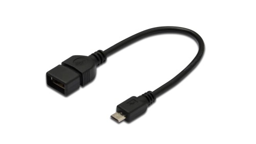 Kabel połączeniowy USB 2.0 OTG Typ microUSB B/USB A, M/Ż czarny 0,2m AK-300309-002-S
