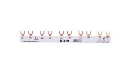 Szyna łączeniowa 2P 63A 10mm2 widełkowa (10mod.+styk pomocniczy) EVG-2PHAS/10MODUL/HI 215657