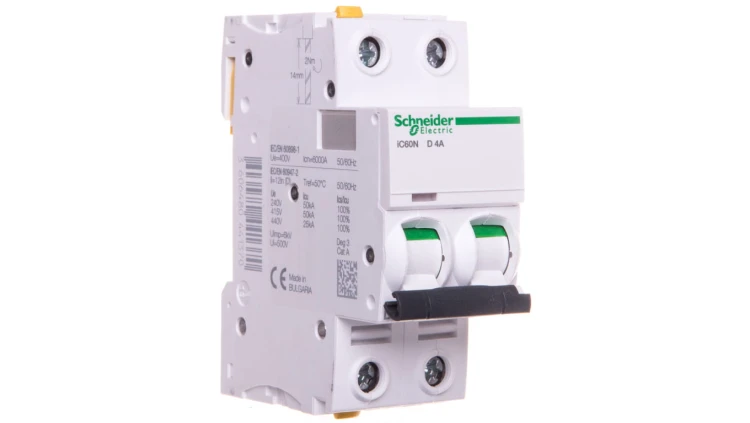 Wyłącznik nadprądowy 2P D 4A 6kA AC iC60N-D4-2 Acti9 A9F05204