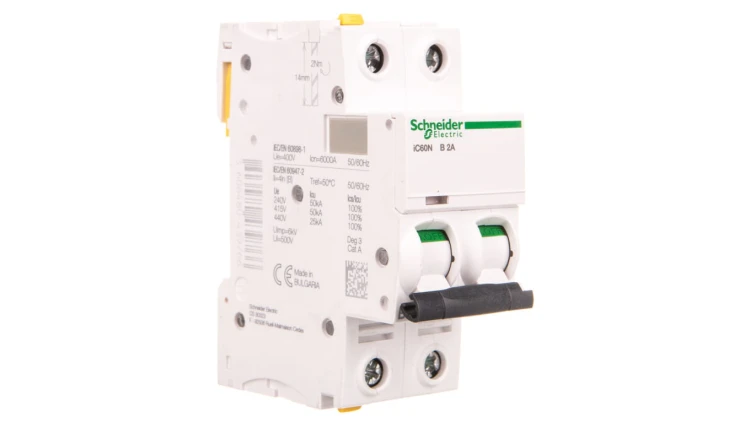 Wyłącznik nadprądowy 2P B 2A 6kA AC iC60N-B2-2 Acti9 A9F03202