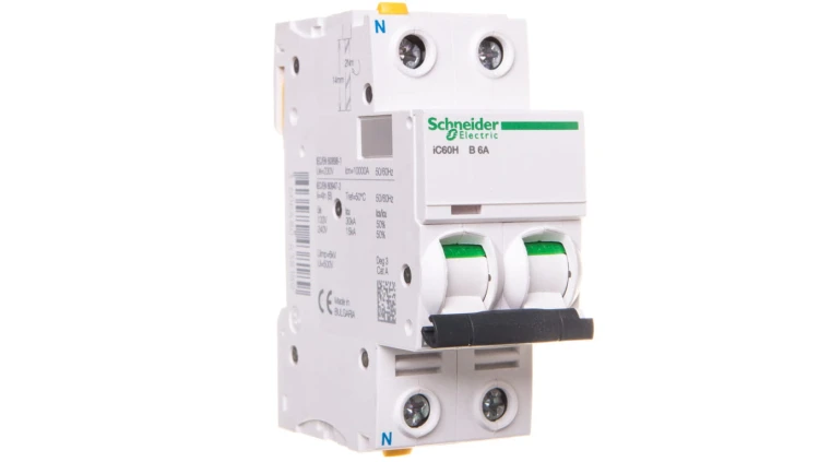 Wyłącznik nadprądowy 1P+N B 6A 10kA AC iC60H-B6-1N Acti9 A9F06606