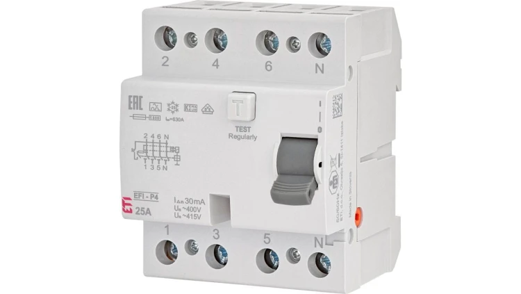 Wyłącznik różnicowoprądowy 4P 25A 0,03A typ A 6kA EFI6-P4 A 25/0.03 002061661